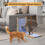 Felt Cat Scratcher for Indoor Cats, 26.8 Inches L Shape Scratching Board Vertical Cat Scratch Post with Fluffy Ball Hanging, Scratch Resistant Felt Cat Scratching Pad, Blue