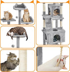 Topeakmart 72in Cat Tree for Indoor Cats, Multi-Level Cat Tower Cat Condo with Scratching Posts, 3 Perches, Cat Furniture Activity Center Play House for Cats Kitten, Light Gray