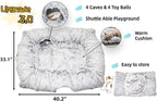 XxingSheep 4 Cave Shuttled XL Cat Tunnel Bed for Indoor Cats Peekaboo Toy Donut with Warm Mat, Azure Blue