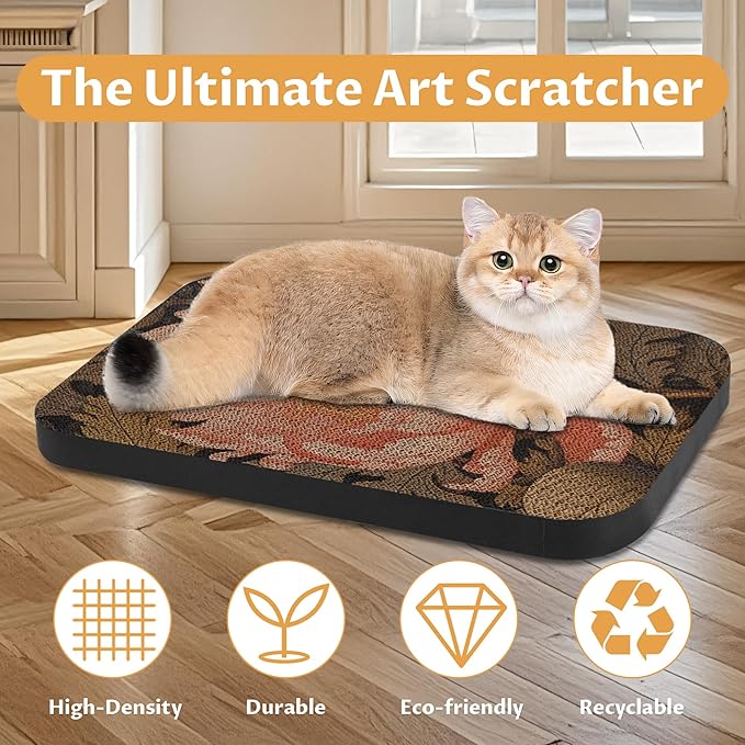 2 Pack Art Cat Scratcher, Wall-Mountable Cat Scratch Pad, Cat Wall Scratcher 16.7x11x1 Inch Cat Scratching Board for Indoor Cats Toy (Hummingbird & Flower)
