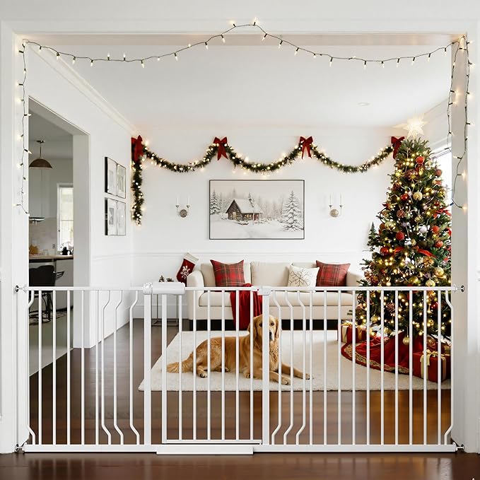 TSAYAWA Baby Gate Extra Wide Fits 71.65-85.82 inch Wide Opening - Dog Pet Gates for Doorways Stairs No Drilling Pressure Mounted - Large Child Safety Gate Indoor Outdoor White