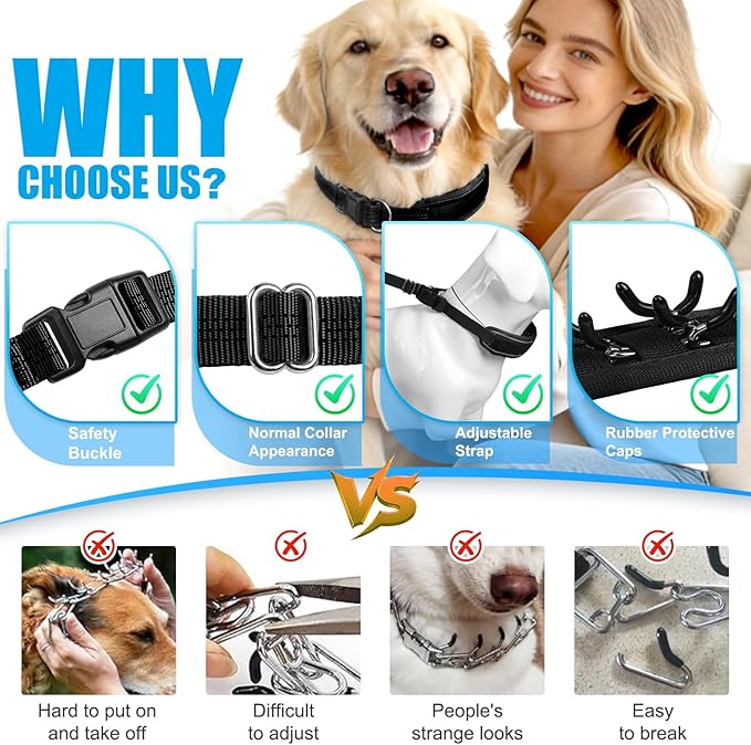 Lightweight Prong Collar for Dogs, Reflective No Pull Dog Collar | Adjustable Size Dog Pinch, Breathable Woven Fabric Air Grid Technology, Martingale Collar for Dogs Training(Black-L)