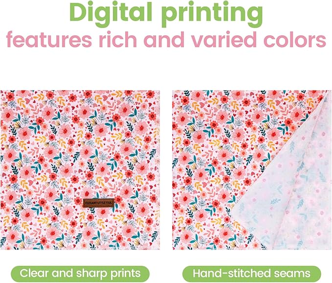 Elegant little tail Dog Bandana, Pink Flower 1PC Washable Dog Scarf Female or Male Square Bib Kerchief Scarf Adjustable Pet Bandana for Medium Large Dogs