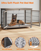 Dog Crate Furniture with Cushion Set of 2, Wooden Dog Kennel Indoor with Double Doors, Dog Cage with Wheels, Dog House Side End Table for Large Dogs up to 85 lb, 44" L, Grey