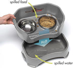 Neater Feeder Deluxe Mess-Proof Elevated Cat Bowls, 2 Height Adjustable (6” & 7.5”) No-Spill Raised Cat Bowl Stand, Whisker Friendly Stainless Steel Dishes for Indoor Cats, Made in USA, Grey