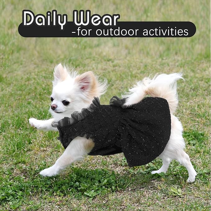 Kuoser Dog Dress, Cute Dog Dresses for Medium Dogs Girl Elegant Puppy Tutu with Bow-Knot, Doggie Princess Costume Pet Outfit for Birthday Party Christmas Halloween Wedding, Black M