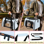 Cat Carrier Dog Carrier - Soft-Sided Cat Carrier with Plush Pad & Cooling Mat, Easy-Load 4-Side Zipper & 3-Side Mesh Ventilation, Pet Carrier Airline Approved for Cats/Dogs Up to 16 lbs, Blue
