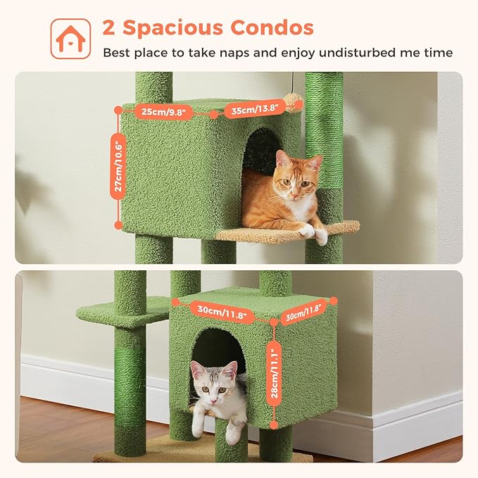 PEQULTI 53" Cat Tree for Indoor Cats, Multi-Level Cat Tower with Cozy Cat Condo Clearance Prime, Green