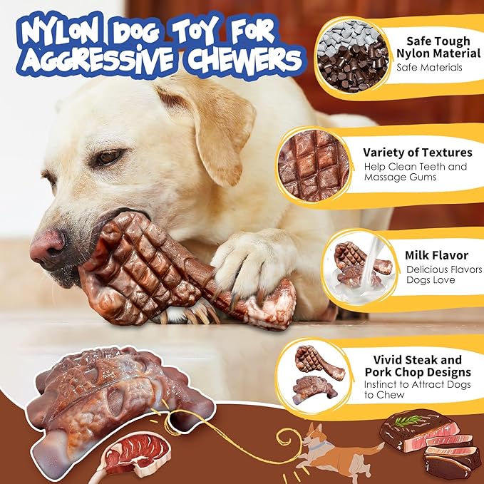 Dog Chew Toys for Aggressive Chewers：2 Pack Indestructible Dog Toy for Large Breed- Tough Nylon Teething Bone Toy to Keep Them Busy