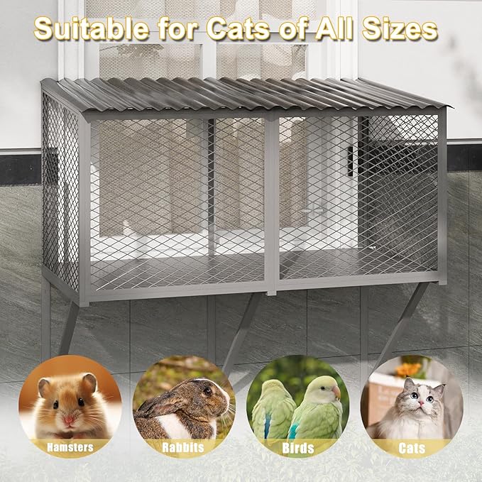ROOMTEC Cat Catio, Metal Cat Window Box for Indoor Cats Cat Window Perch for Multi Cats All Weather Use Outdoor Haven Enclosure for Safely Enjoying the Outdoor Sights Scents and Napping,Grey