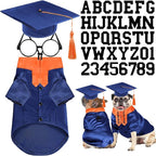 5 Pcs Dog Graduation Costume Set Include 2026 Pet Graduation Gown with Stole Puppy Grad Cap Lensless Glasses DIY Letter Stickers for Dogs Cats Holiday Costume Accessory(Blue Orange,M)