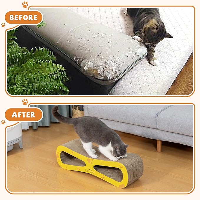 COZIWOW Infinity Cat Scratcher Lounge Bed, Cardboard Cat Scratching Pad Board, Durable Cat Scratch Furniture Protector for Indoor Cats Kittens, Yellow