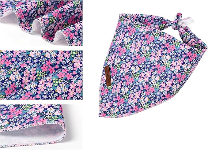 Lionet Paws Spring Summer Dog Bandana Washable Cotton Blue Handkerchief Scarf Triangle Floral Oxalis Bandana for Medium Large Dogs Girl Boy