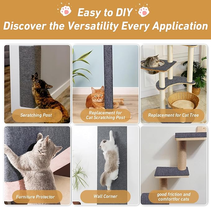 Cat Scratch Furniture Protector, 78.7" x 15.8" Self-Adhesive Cat Scratch Carpet, Couch Protector from Claws for Scratch Post Cat Tree Shelves Wall, Dark Gray