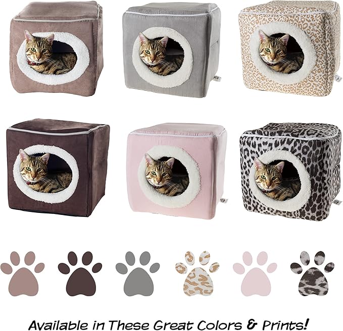 Cat House - Indoor Bed with Removable Foam Cushion - Cat Cave for Puppies, Rabbits, Guinea Pigs, and Other Small Animals by PETMAKER (Animal Print)
