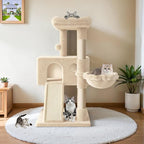 HOOMIC 36" Cat Tree for Indoor Cats, Multi-Level Cat Condo with Sisal Scratching Posts and Board, Cozy Hammock, Padded Plush Perch for Kittens, Beige