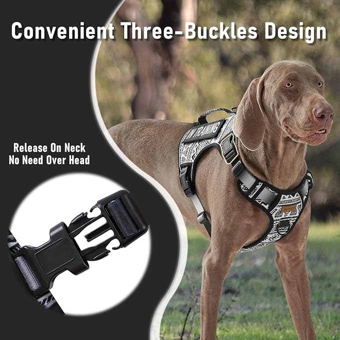 Tactical Dog Harness for Extra Large Dog Breeds, No Pull Adjustable Pet Harness with Handle, Reflective K9 Military Service Dog Vest for Walking Hiking Training, Black Ethnic, XL