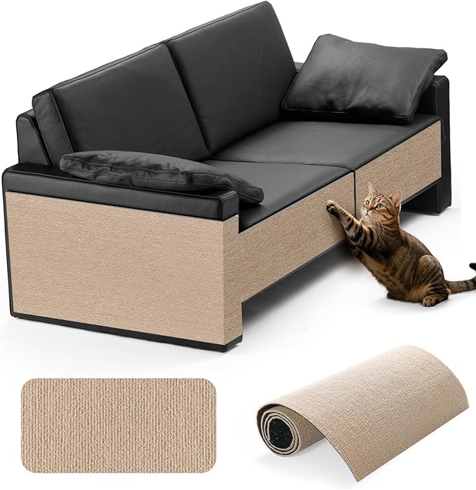 JOENIE Cat Scratch Protector, Self-Adhesive Scratching Pad, Trimmable Furniture Guard for Couches & Walls, Reusable & Washable Cat Claw Deterrent Mat (Beige, 15.8 * 39.4in, 1)