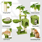 Green Tall Cat Tree 47-Inch for Kittens Under 6 Months 9lbs, Cat Tower for Small Cats - Scratching Post, Plush Hammock, Double Condos & Dangling Toys