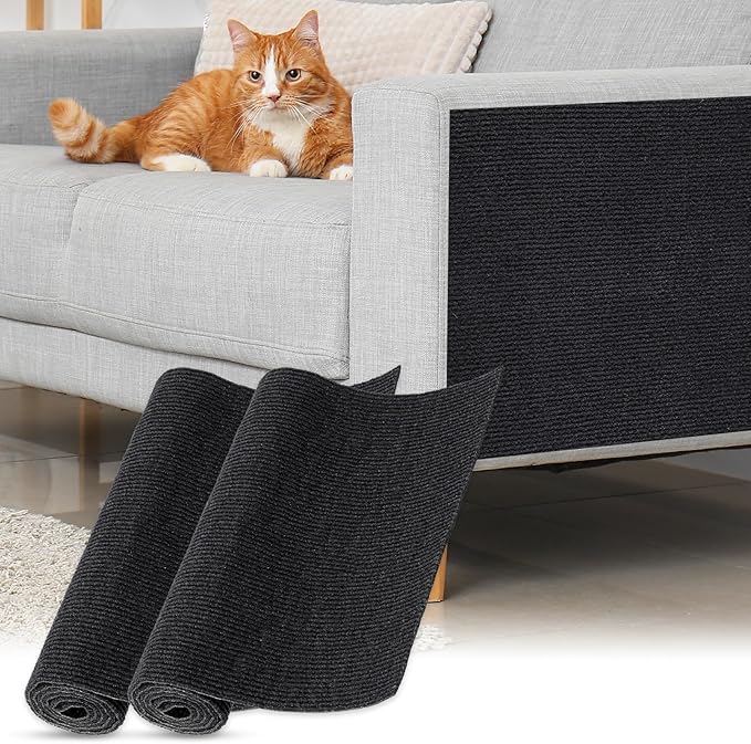 uxcell Self-Adhesive Cat Scratching Mat, 2 Roll 39.4" x 11.8" Couch Protector from Cat Claws for DIY Sofa, Wall, Doors, Cut Anti Cat Scratch Pad Carpet Mat, Black