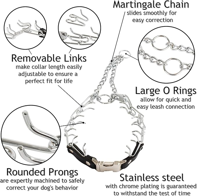 Herm Sprenger Prong Collar for Dog Training with Easy Quick Release Buckle - German Made Dog Collar with Chrome Plated Steel 3.0mm Prongs for Large - Extra Large Dogs (20-25" Neck)