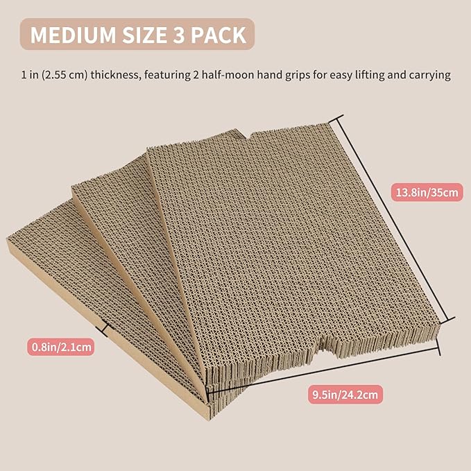 Large Cat Scratcher Pad with Box, Reversible Corrugated Cardboard Scratch Pad, Kitten Scratching Board with Catnip, Durable Recycle Scratching Pads (Small pad: 13.78" x9.53" x1", Pattern Two-3 PCS)