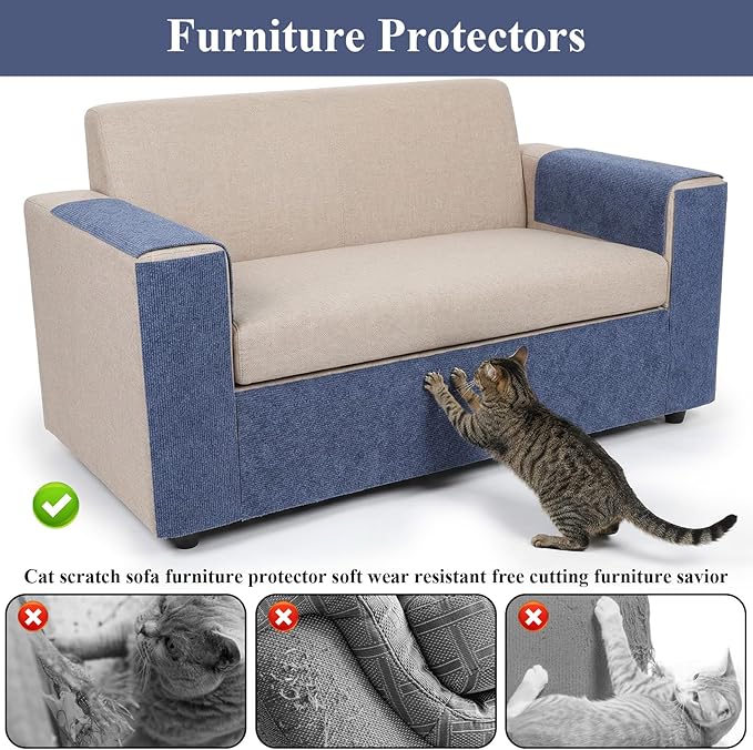 2-Pack 15.7"x78.7" Cat Scratch Mat with 40 Screws & 32 Adhesive Pads, Cat Scratch Couch Furniture Protector, DIY Trimmable Pad for Cats to Shield Walls, Sofas and Towers (Light Gray)