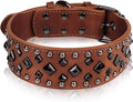 Premium Faux Leather Spiked Dog Collar with Square Studs: Stylish and Durable Design, Comfortable Fit for Small, Medium, & Large Dogs - Ideal for Everyday Walks, Training Brown L