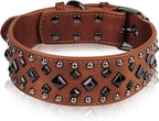 Premium Faux Leather Spiked Dog Collar with Square Studs: Stylish and Durable Design, Comfortable Fit for Small, Medium, & Large Dogs - Ideal for Everyday Walks, Training Brown L