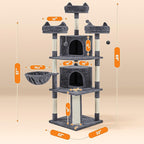 Topeakmart Large Cat Tower Cat Tree with Caves Condos, Platforms Scratching Board & Scratching Posts as Cat Activity Center, Pet Play House