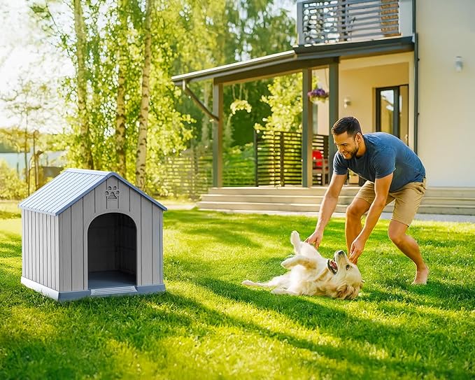 EasyUp Dog House Outdoor Indoor,Dog Kennel Weatherproof Resin Shelter with Air Vents and Elevated Floor for Small Medium Large Dogs,Easy Clean and Assemble(38.62 * 36.26 * 38.07in,Blue)