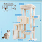 Hey-brother Cat Tree Tower, Scratching Posts with Big Platform, 2 Condos, Spacious Hammock, Cozy Basket, Sisal Board for Indoor Large Adults, 50 Inches Progressive Climbing House, Beige MPJ071M