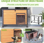Dog House Outdoor Weatherproof, Sturdy Large Breed Doghouse Anti-Chewing Iron Frames Wood Houses, Dog Shelter for Indoor Puppies, Cats