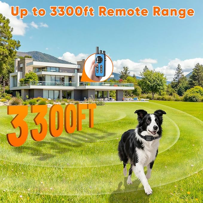 Dog Shock Collar 2 Dogs, 3300ft Dog Training Collar with Remote, Real-time Dual-Channel Remote with 3 Training Modes, Beep, Vibration, Safety Shock, Light, Fits 8-120 lbs All Breeds Sizes - Blue