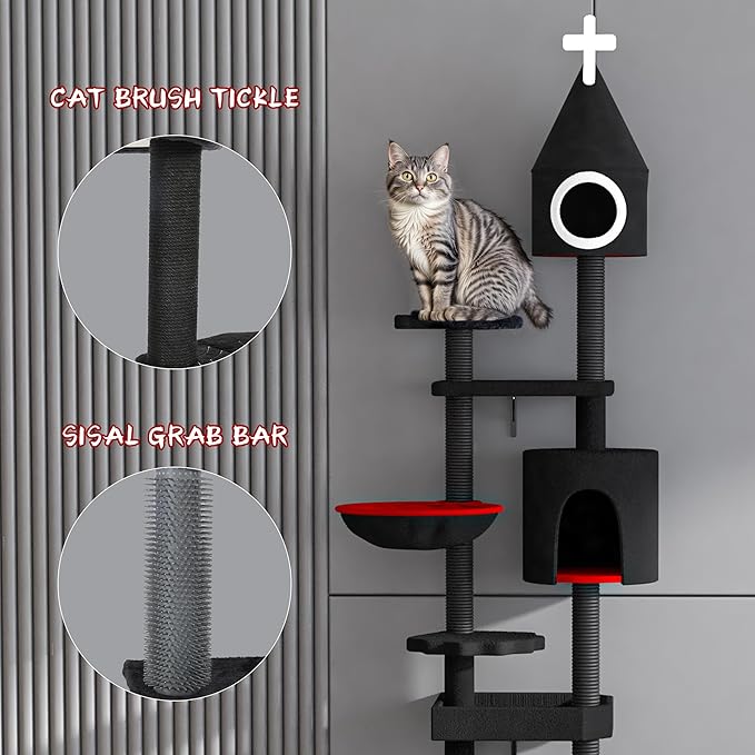 NUNU LAB 88'' H Tall Gothic Cat Tree, Cat Condo, Cat Tower