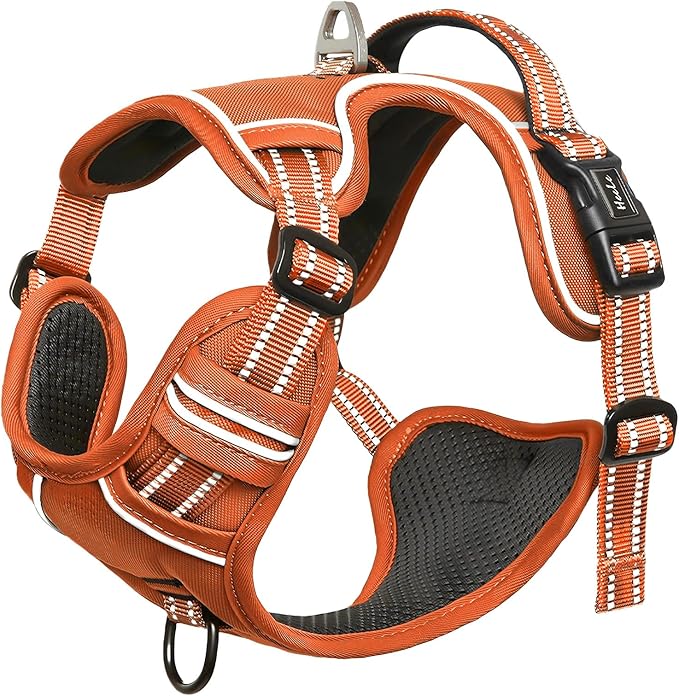 HEELE Dog Harness for Medium Dogs No Pull Dog Vest Harness with Soft Padded Handle Reflective for Outdoor Training, Pumpkin Orange, M