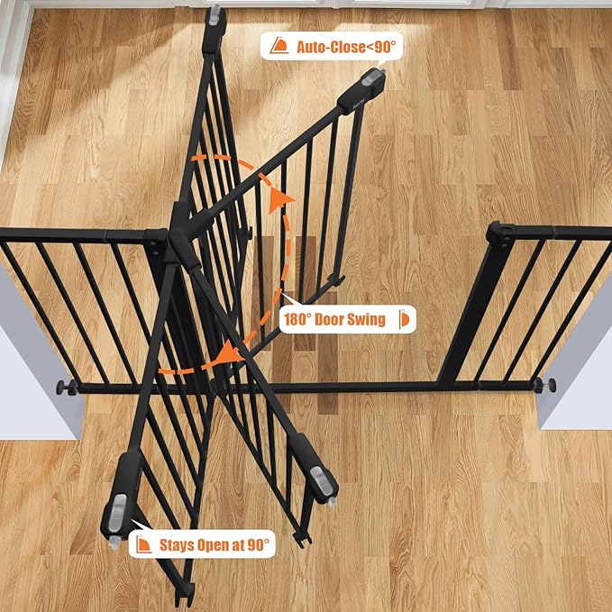 keny 36" Extra Tall Baby Gate for Stairs, 29"-55" Wide Auto Close Dog Gate for Doorways, Pressure Mounted Easy Walk Through Pet Gate with Door, Black