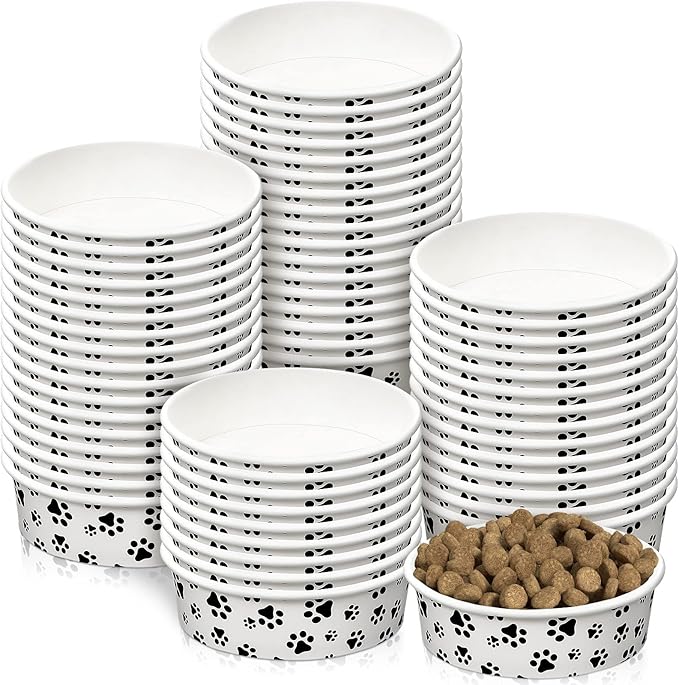 30 Pieces Disposable Dog Bowls 16 oz Small Pet Feeding with Printed Pattern Dishes for Small Pet Paper Food Travel Bowls for Feeding Dogs and Cats Puppies Dry Wet Food Water
