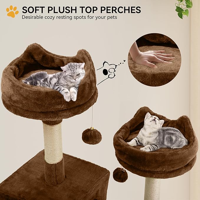 YITAHOME Tall Cat Tree for Indoor Cats, 75 inch Multi-Level Cat Tower with Cat Condos, Top Perches, Sisal Ramp Scratching Posts, Cozy Basket, Hammocks, Large Cat Pet Activity Structure, Brown