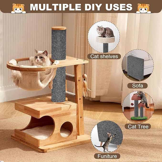 Cat Scratch Furniture Protector, 78.7"x15.8" Cat Scratching Mat, Trimmable Self-Adhesive Cats Claws Scratch Pads, DIY Carpet Mat Replacement for Cats Tree, Cats Wall Shelves, Dark Grey