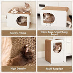 EHEYCIGA Cardboard Cat Scratcher House, 20-Inch Corrugated Cat Scratcher for Indoor Cats, Large Scratching Board Pad, White