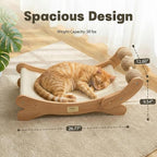 Sisal Cat Scratcher Bed with 3 Toy Balls for Indoor Cats, Durable Wooden 3-in-1 Hammock Lounge & Scratch Pad - Modern Furniture for Large Cats, Scratching Post Lounger