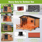 GUTINNEEN Heated Dog House Outdoor with Proch Weatherproof Dog Kennel with Heating Pad Anti-Chewing Iron Frame Dog Shelter for Small Medium Dogs(Brown)