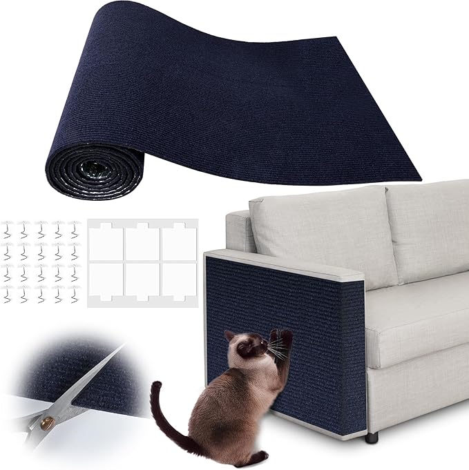 Cat Scratch Furniture Protector - 78.7" x 17" Trimmable Self-Adhesive Cats Claws Scratch Pads, DIY Cat Climbing Couch Protector for Scratch Post Cat Tree Replacement Indoor (Dark Blue)