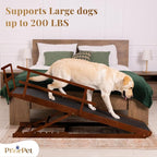 Dog Ramp for Bed with Safety Rails for High Beds up to 37" – Extra Wide 19.5" Adjustable Dog Bed Ramp for Large Dogs up to 200 lbs – Solid Birchwood, Non-Slip Rubber Surface, Foldable Design – Walnut