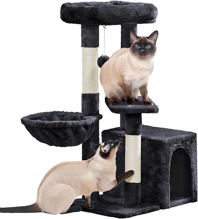 Yaheetech Cat Tree, 34in Cute Cat Tower for Indoor Cats, Multi-Level Pet Condo Furniture Activity Center Cat Bed w/Scratching Post&Dangling Ball&Platform for Kittens, Black