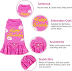 CuteBone Pink Dog Sweater Dress Happy Birthday Pet Sweater Sweaters for Medium Large Dogs with Bowtie Pullover Pupply Clothes Cats Clothes
