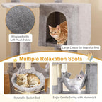 PETSITE 69 Inch Tall Cat Tree, Multi-Level Grey Cat Tower with Sisal Scratching Posts, Cat Condo, Basket Bed, Hammock, Basket Bed, and Hanging Toys, Modern Cat Tree Tower for Indoor Cats