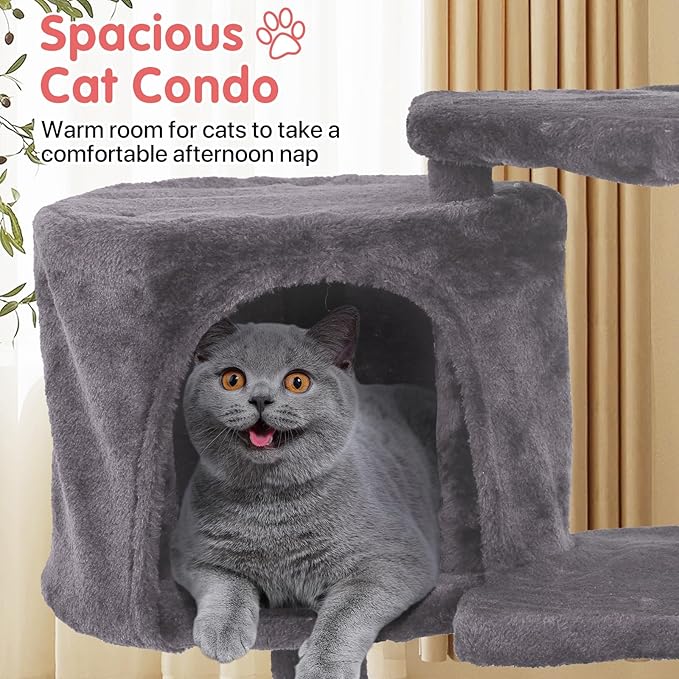 Cat Tree, 36 Inches Indoor Cat Tree Tower Condo, Natural Sisal Cat Scratching Post with Cozy Bed, Small Cats Tree for Kittens, Soft Perch & Cute Toys, Light Gray