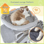 Taoqimiao 72 Inch Cat Tree, XXL Cat Tower for Indoor Cats Large Adult 25Lbs+, Extra-Large Platform, 2 Cat Houses, 7 Scratching Post, Extra-Sized Durable Hammock, Cozy Basket, Light Gray, F20W